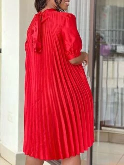 Women‘s Plus Size Curve Casual Dress Shift Dress Solid Color Midi Dress Short Sleeve Ruched Pleated Stand Collar Fashion Daily White Red Summer Spring L XL 2XL 3XL -Cheap Plus Fit Dress Store kdxsmm1678184666991