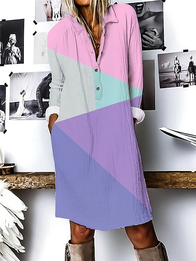 Women's Shirt Dress Casual Dress Cotton Linen Dress Midi Dress Polyester Fashion Casual Daily Outdoor Daily Vacation Shirt Collar Button Print 3/4 Length Sleeve Fall Winter Autumn 2023 Loose Fit Pink 1 Women's Shirt Dress Casual Dress Cotton Linen Dress Midi Dress Polyester Fashion Casual Daily Outdoor Daily Vacation Shirt Collar Button Print 3/4 Length Sleeve Fall Winter Autumn 2023 Loose Fit Pink