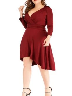 Women's Plus Size Curve Work Dress Black Dress A Line Dress Fashion Midi Dress Ruched V Neck Long Sleeve Plain Loose Fit Black Wine Blue Fall XL XXL 3XL 4XL 5XL -Cheap Plus Fit Dress Store kfckxh1693203470049