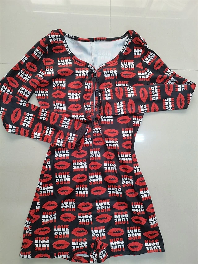 Women's Romper Print Letter V Neck Streetwear Street Daily Regular Fit Long Sleeve Red S M L Summer 8 Women's Romper Print Letter V Neck Streetwear Street Daily Regular Fit Long Sleeve Red S M L Summer - Image 8