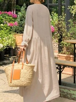 Women's Casual Dress Cotton Linen Dress Swing Dress Maxi Long Dress Linen Basic Classic Outdoor Daily Vacation V Neck Ruched Button Long Sleeve Summer Spring Fall 2023 Loose Fit Black Wine Apricot 10 Women's Casual Dress Cotton Linen Dress Swing Dress Maxi Long Dress Linen Basic Classic Outdoor Daily Vacation V Neck Ruched Button Long Sleeve Summer Spring Fall 2023 Loose Fit Black Wine Apricot -Cheap Plus Fit Dress Store kfnwyg1690268464744