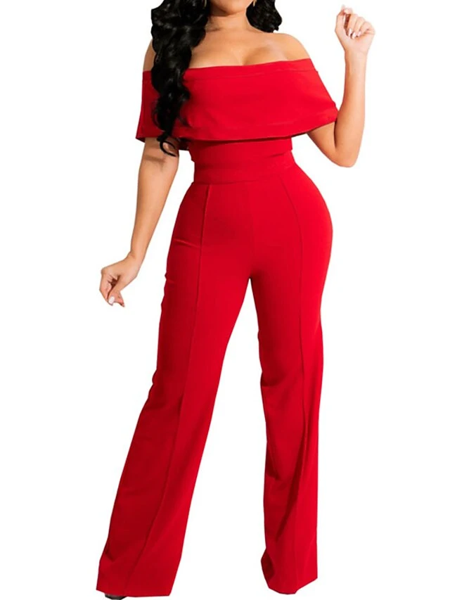 Women's Jumpsuit High Waist Solid Color Off Shoulder Streetwear Party Work Regular Fit Short Sleeve Green Purple Wine S M L Spring 7 Women's Jumpsuit High Waist Solid Color Off Shoulder Streetwear Party Work Regular Fit Short Sleeve Green Purple Wine S M L Spring - Image 7