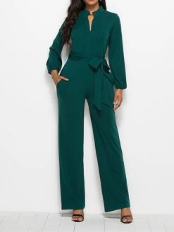 Women's Jumpsuit Lace Up Pocket Solid Color Stand Collar Streetwear Xmas Street Christmas Daily Regular Fit Long Sleeve Black Wine Red S M L Fall 30 Women's Jumpsuit Lace Up Pocket Solid Color Stand Collar Streetwear Xmas Street Christmas Daily Regular Fit Long Sleeve Black Wine Red S M L Fall -Cheap Plus Fit Dress Store kgiezs1692616045993