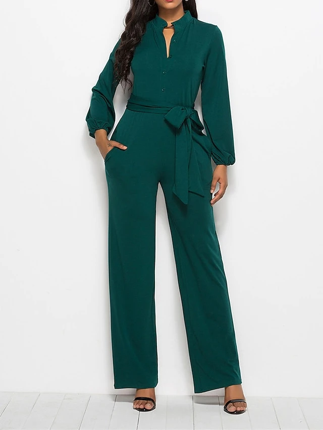 Women's Jumpsuit Lace Up Pocket Solid Color Stand Collar Streetwear Xmas Street Christmas Daily Regular Fit Long Sleeve Black Wine Red S M L Fall 11 Women's Jumpsuit Lace Up Pocket Solid Color Stand Collar Streetwear Xmas Street Christmas Daily Regular Fit Long Sleeve Black Wine Red S M L Fall - Image 11