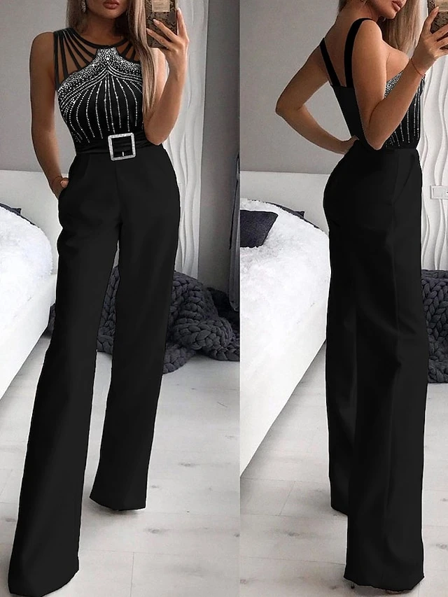 Jumpsuits For Women Summer Dressy Sequin Pocket Beaded Polka Dot Crew Neck Elegant Party Going Out Regular Fit Sleeveless Black S M L SpringFall 1 Jumpsuits For Women Summer Dressy Sequin Pocket Beaded Polka Dot Crew Neck Elegant Party Going Out Regular Fit Sleeveless Black S M L SpringFall
