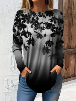 Cheap Plus Fit Dress Store 29 Women's T Shirt Tee Pink Blue Green Floral Print Long Sleeve Daily Weekend Fashion Round Neck Regular Fit Painting Spring &Fall