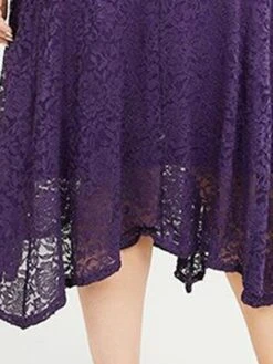 Women's Plus Size Curve Party Dress Lace Dress Cocktail Dress Midi Dress Blue Purple Half Sleeve Pure Color Lace Summer Spring Fall V Neck Fashion Birthday Wedding Guest Vacation 2023 XL XXL 3XL -Cheap Plus Fit Dress Store kguxzi1692156269404