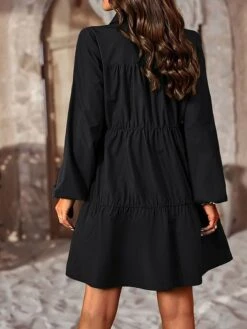 Women's Shirt Dress Casual Dress Maxi Long Dress Outdoor Daily Date Polyester Fashion Basic Shirt Collar Ruched Button Long Sleeve Spring Fall Winter 2023 Loose Fit Black Blue Purple Pure Color S M L -Cheap Plus Fit Dress Store khevfi1695195745762