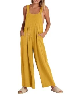 Women's Jumpsuit Pocket Solid Color Square Neck Streetwear Street Daily Regular Fit Sleeveless Yellow Pink Navy Blue S M L Summer -Cheap Plus Fit Dress Store khhemf1679468958800