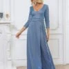 Women's Jumpsuit Solid Color V Neck Elegant Wedding Party Pencil Regular Fit Long Sleeve Blue S M L Fall