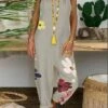 Jumpsuits For Women Summer Backless Floral U Neck Active Casual Daily Straight Regular Fit Sleeveless Blue Black Gray S M L Spring