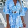 Women's Romper Ruffle Cut Out Floral V Neck Streetwear Street Daily Regular Fit Half Sleeve Black White Blue S M L Summer