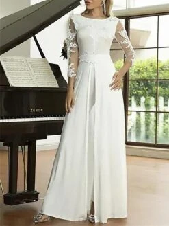 Women's Jumpsuit Lace Solid Color Crew Neck Streetwear Wedding Party Regular Fit Long Sleeve White S M L Summer 9 Women's Jumpsuit Lace Solid Color Crew Neck Streetwear Wedding Party Regular Fit Long Sleeve White S M L Summer -Cheap Plus Fit Dress Store kitcna1681730345035