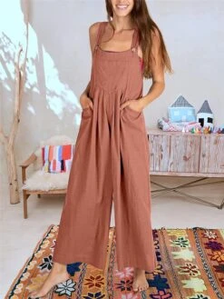 Women's Jumpsuit Pocket Solid Color Square Neck Streetwear Street Daily Regular Fit Sleeveless Yellow Pink Navy Blue S M L Summer -Cheap Plus Fit Dress Store kjddjk1679468958309