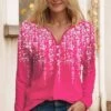 Women's T Shirt Tee Yellow Pink Red Floral Button Print Long Sleeve Daily Weekend Basic V Neck Regular Fit Floral Painting Spring &Fall