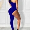 Women's Jumpsuit High Waist Solid Color One Shoulder Streetwear Party Street Regular Fit Sleeveless Black Wine Royal Blue S M L Summer