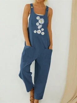 Women's Overall Button Pocket Floral U Neck Streetwear Daily Vacation Regular Fit Sleeveless Blue Green Gray S M L Spring 5 Women's Overall Button Pocket Floral U Neck Streetwear Daily Vacation Regular Fit Sleeveless Blue Green Gray S M L Spring -Cheap Plus Fit Dress Store kjvozj1677148199051