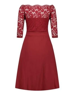 Women‘s Plus Size Curve Party Dress Solid Color Off Shoulder Lace Half Sleeve Summer Spring Elegant Formal Midi Dress Party Cocktail Party Dress -Cheap Plus Fit Dress Store kjwwfn1671609796085