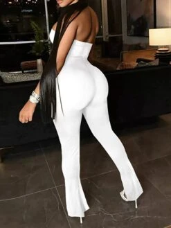 Women's Jumpsuit Backless Solid Color Strapless Bodycon Party Going Out Regular Fit Sleeveless White Black Khaki S M L Spring -Cheap Plus Fit Dress Store kklztl1647594504864
