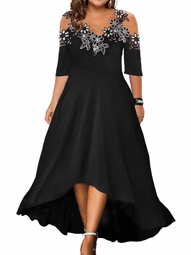 Women‘s Plus Size Curve Party Dress Lace Dress Swing Dress Leaf Long Dress Maxi Dress Half Sleeve Lace Patchwork Spaghetti Strap Fashion Party Black Summer Spring L XL XXL 3XL 4XL 1 Women‘s Plus Size Curve Party Dress Lace Dress Swing Dress Leaf Long Dress Maxi Dress Half Sleeve Lace Patchwork Spaghetti Strap Fashion Party Black Summer Spring L XL XXL 3XL 4XL