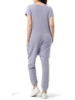 Women's Jumpsuit Button Pocket Solid Color V Neck Streetwear Street Daily Regular Fit Short Sleeve Gray S M L Fall -Cheap Plus Fit Dress Store kkvwaq1691485515251