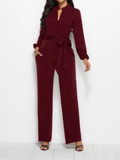 Women's Jumpsuit Lace Up Pocket Solid Color Stand Collar Streetwear Xmas Street Christmas Daily Regular Fit Long Sleeve Black Wine Red S M L Fall 36 Women's Jumpsuit Lace Up Pocket Solid Color Stand Collar Streetwear Xmas Street Christmas Daily Regular Fit Long Sleeve Black Wine Red S M L Fall -Cheap Plus Fit Dress Store klrrqm1692616051405