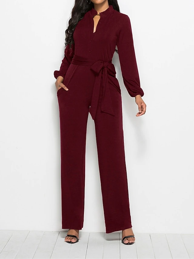 Women's Jumpsuit Lace Up Pocket Solid Color Stand Collar Streetwear Xmas Street Christmas Daily Regular Fit Long Sleeve Black Wine Red S M L Fall 17 Women's Jumpsuit Lace Up Pocket Solid Color Stand Collar Streetwear Xmas Street Christmas Daily Regular Fit Long Sleeve Black Wine Red S M L Fall - Image 17