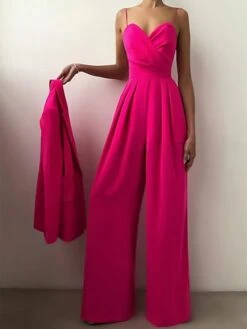 Women's Jumpsuit Pleated Solid Color Shirt Collar Elegant Xmas Wedding Party Christmas Wide Leg Regular Fit Long Sleeve Pink S M L Fall