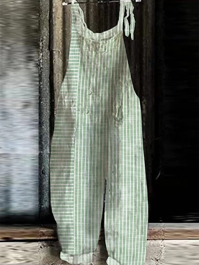 Women's Overall Print Striped Holiday Daily Going Out Straight Loose Fit Strap White Blue Green S M L Summer 4 Women's Overall Print Striped Holiday Daily Going Out Straight Loose Fit Strap White Blue Green S M L Summer - Image 4
