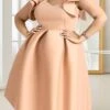 Women's Plus Size Curve Party Dress Swing Dress A Line Dress Plain Midi Dress Short Sleeve Ruffle Square Neck Fashion Party Fuchsia Khaki Fall Winter XL XXL 3XL 4XL