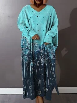 Women's Plus Size Curve Casual Dress Sweatshirt Dress Winter Dress Floral Gradient Long Dress Maxi Dress Long Sleeve Split Print V Neck Fashion Outdoor Black Pink Fall Winter L XL XXL 3XL 4XL -Cheap Plus Fit Dress Store koigca1693387422248