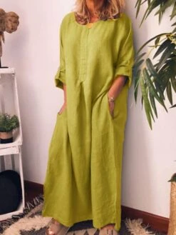 Women's Casual Dress Cotton Linen Dress Shift Dress Maxi Long Dress Bamboo Fashion Modern Outdoor Daily Vacation Crew Neck Pocket Long Sleeve Summer Spring Fall 2023 Regular Fit Black Yellow Wine -Cheap Plus Fit Dress Store kovvpj1682673906121