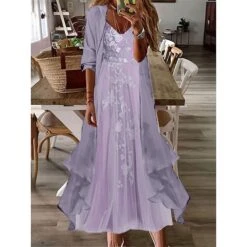 Women's Two Piece Dress Set Casual Dress Lace Dress Outdoor Daily Fashion Elegant Lace Ruffle Long Dress Maxi Dress V Neck 3/4 Length Sleeve Floral Plain Loose Fit Pink Light Purple Summer Spring S M 7 Women's Two Piece Dress Set Casual Dress Lace Dress Outdoor Daily Fashion Elegant Lace Ruffle Long Dress Maxi Dress V Neck 3/4 Length Sleeve Floral Plain Loose Fit Pink Light Purple Summer Spring S M -Cheap Plus Fit Dress Store kowfjn1684292996193