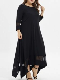 Women‘s Plus Size Curve Casual Dress Pure Color Crew Neck 3/4 Length Sleeve Spring Fall Casual Maxi Long Dress Daily Vacation Dress Black Dress -Cheap Plus Fit Dress Store kozwpd1666950760224