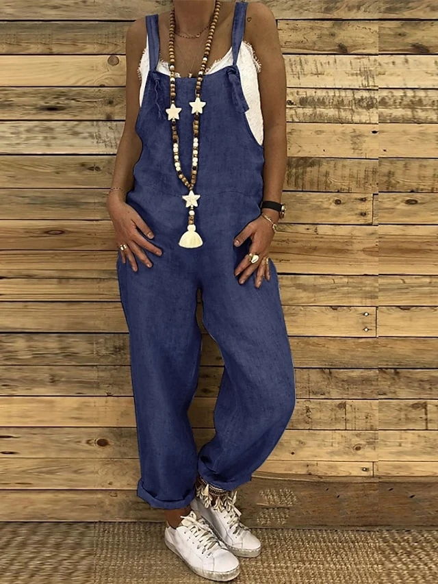 Women's Jumpsuits Casual Fall Maillard Bib Utility Overall Pocket Solid Color Daily Going Out Straight Regular Fit Sleeveless Black Blue Wine S M L Spring Summer 2 Women's Jumpsuits Casual Fall Maillard Bib Utility Overall Pocket Solid Color Daily Going Out Straight Regular Fit Sleeveless Black Blue Wine S M L Spring Summer - Image 2