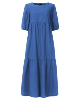 Women‘s Plus Size Curve Holiday Dress Solid Color Crew Neck Half Sleeve Fall Spring Casual Boho Maxi Long Dress Daily Vacation Dress Cotton