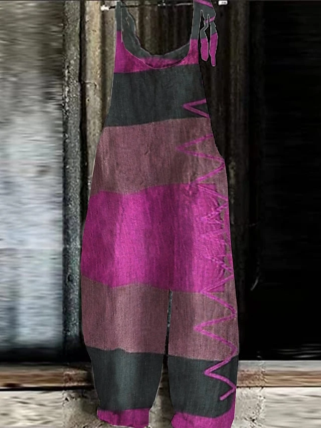 One Piece Jumpsuits For Women Print Striped Crew Neck Holiday Daily Going Out Straight Loose Fit Strap Yellow Pink Red S M L Summer 3 One Piece Jumpsuits For Women Print Striped Crew Neck Holiday Daily Going Out Straight Loose Fit Strap Yellow Pink Red S M L Summer - Image 3