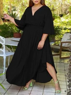 Women‘s Plus Size Curve Holiday Dress Solid Color V Neck Half Sleeve Fall Spring Basic Maxi Long Dress Date Vacation Dress 26 Women‘s Plus Size Curve Holiday Dress Solid Color V Neck Half Sleeve Fall Spring Basic Maxi Long Dress Date Vacation Dress -Cheap Plus Fit Dress Store kqwbgm1648706453636