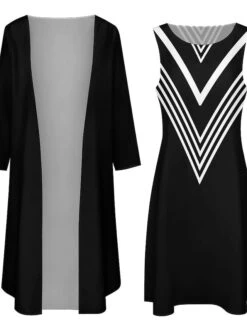 Women's Dress Set Two Piece Dress Long Dress Maxi Dress Black And White Stripes Long Sleeve Color Block Print Winter Fall Crew Neck Vacation Winter Dress Weekend Fall Dress Loose Fit 2023 S M L XL -Cheap Plus Fit Dress Store kqwpek1663574604009