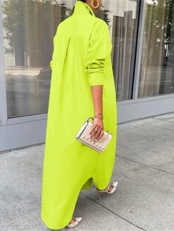 Women's Shirt Dress Casual Dress Midi Dress Outdoor Daily Vacation Polyester Fashion Modern Shirt Collar Split Long Sleeve Fall Winter 2023 Loose Fit Black White Yellow Plain S M L XL XXL -Cheap Plus Fit Dress Store krgsnz1692342894149