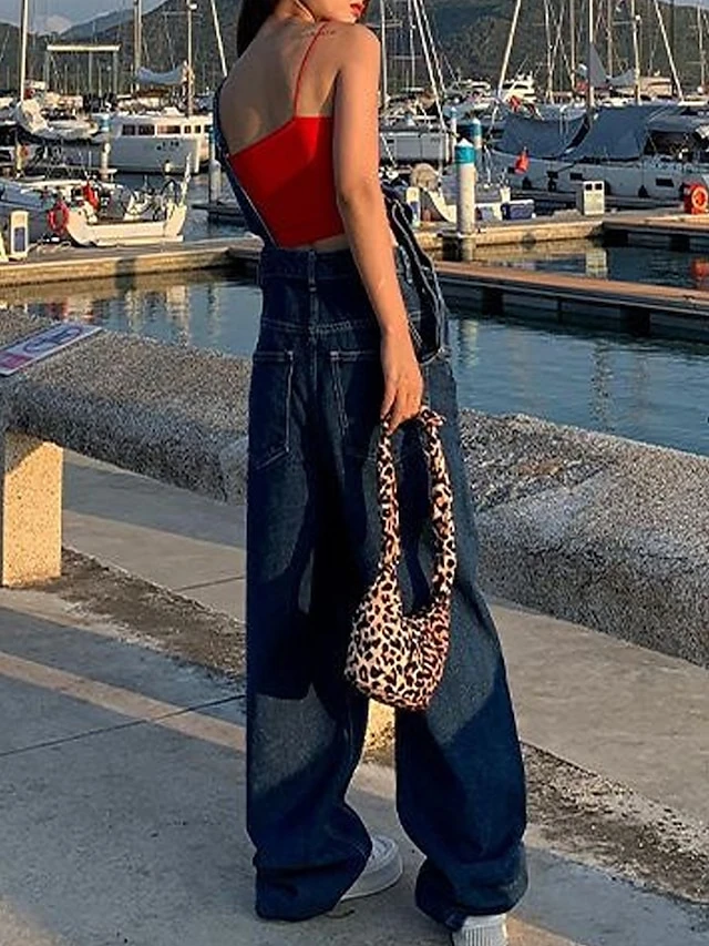 Women‘s Jumpsuit Pocket Solid Color Denim Square Neck Active Street Daily Loose Fit Sleeveless Blue S M L Fall 4 Women‘s Jumpsuit Pocket Solid Color Denim Square Neck Active Street Daily Loose Fit Sleeveless Blue S M L Fall - Image 4