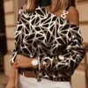 Women's Shirt Blouse Black Brown Khaki Geometric Cut Out Print Long Sleeve Casual Daily Basic One Shoulder Regular Fit Geometric Fall & Winter