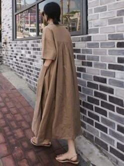 Women's Casual Dress Cotton Dress Swing Dress Cotton Blend Fashion Daily Date Vacation Weekend V Neck Baggy Short Sleeve White Navy Blue Khaki S M L XL 2XL -Cheap Plus Fit Dress Store ktcaij1690547508160