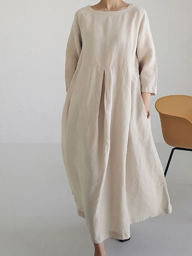 Women's Casual Dress Cotton Dress Swing Dress Maxi Long Dress Cotton Casual Outdoor Winter Dress Holiday Crew Neck Ruched Pocket Long Sleeve Summer Spring Fall 2023 Loose Fit Black Dark Green Brown 2 Women's Casual Dress Cotton Dress Swing Dress Maxi Long Dress Cotton Casual Outdoor Winter Dress Holiday Crew Neck Ruched Pocket Long Sleeve Summer Spring Fall 2023 Loose Fit Black Dark Green Brown - Image 2