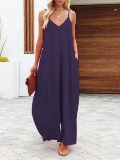 Women's Jumpsuit Backless Pocket Solid Color V Neck Streetwear Daily Vacation Regular Fit Spaghetti Strap Black Light Green Army Green S M L Spring 16 Women's Jumpsuit Backless Pocket Solid Color V Neck Streetwear Daily Vacation Regular Fit Spaghetti Strap Black Light Green Army Green S M L Spring -Cheap Plus Fit Dress Store kuavke1674008846681