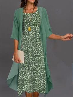 Women's Two Piece Dress Set Casual Dress Floral Dress Outdoor Daily Fashion Elegant Print Midi Dress Crew Neck 3/4 Length Sleeve Floral Regular Fit White Pink Blue Summer Spring S M L XL XXL -Cheap Plus Fit Dress Store kullwa1681352876343