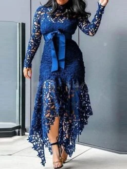 Women‘s Plus Size Curve Party Dress Solid Color Turtleneck Lace Long Sleeve Fall Spring Elegant Prom Dress Maxi Long Dress Formal Party Dress -Cheap Plus Fit Dress Store kvpayk1654584103208