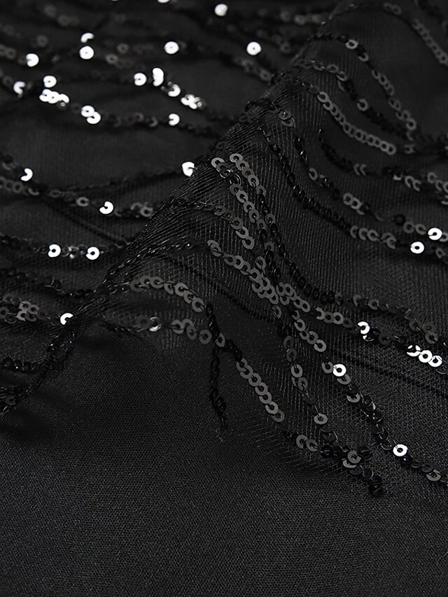 Women's Jumpsuit Mesh Sequin Solid Color Crew Neck Elegant Party Homecoming Straight Regular Fit Half Sleeve Black S M L Spring 8 Women's Jumpsuit Mesh Sequin Solid Color Crew Neck Elegant Party Homecoming Straight Regular Fit Half Sleeve Black S M L Spring - Image 8