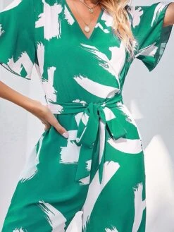 Women's Jumpsuit Lace Up Geometric V Neck Streetwear Daily Vacation Regular Fit Short Sleeve Green S M L Spring 10 Women's Jumpsuit Lace Up Geometric V Neck Streetwear Daily Vacation Regular Fit Short Sleeve Green S M L Spring -Cheap Plus Fit Dress Store kwcebn1673577933602