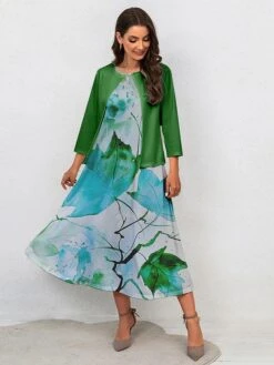 Women's Two Piece Dress Set Casual Dress Swing Dress Outdoor Office Fashion Streetwear Print Midi Dress Crew Neck 3/4 Length Sleeve Leaf Regular Fit Yellow Green Gray Fall Winter S M L XL XXL 15 Women's Two Piece Dress Set Casual Dress Swing Dress Outdoor Office Fashion Streetwear Print Midi Dress Crew Neck 3/4 Length Sleeve Leaf Regular Fit Yellow Green Gray Fall Winter S M L XL XXL -Cheap Plus Fit Dress Store kwetlr1697681155150